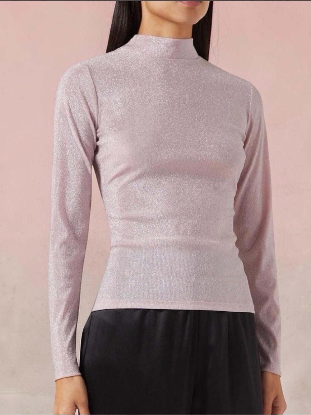 Reformation Metallic Light Pink Mock Neck Top